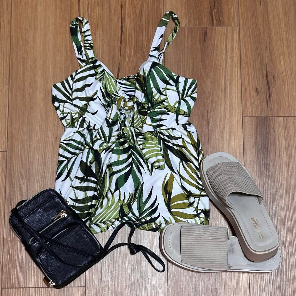 GUESS? Floral palm tank top with tie front